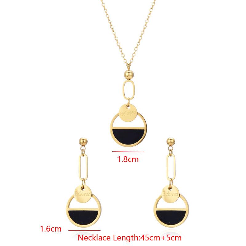FYSARA New Popular European And American Gold Simple Titanium Steel Necklace Female Lucky Clavicle Chain Necklace Earrings Set