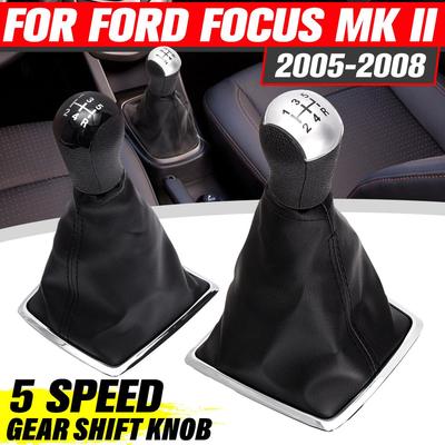 5-Gang Schaltknauf Manuell PU-Leder Schaltsackmanschette für Ford/Focus 2 MK II 2005 2006 2007 2008 2009 2010 2011