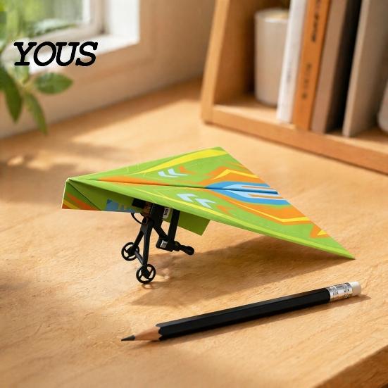 Indoor Outdoor Aircraft Toy Remote Control Paper Airplane Kit, with Gyro Stabilizer, Dual Propellers, DIY Electric Educational Toys RC Plane