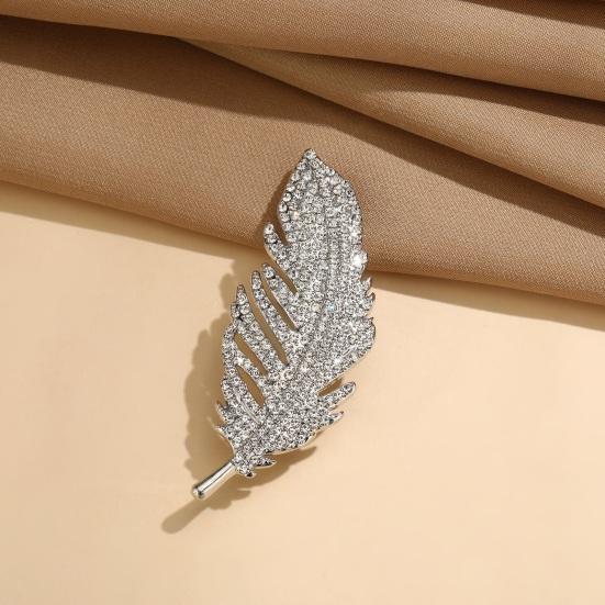 Feather Design Brooch Pin for Women, Rhinestones Inlaid Brooch Pin for Dress, Coat, Shawl, Versatile Accessory for Mother, Wedding