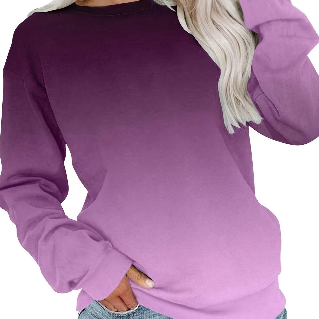 

Футболка большого размера, женская, с градиентным принтом, длинным рукавом, круглым вырезом, средней эластичности 2XL