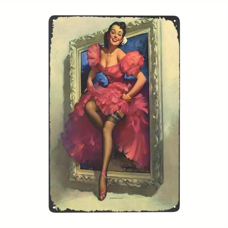 Pin-Up Girls Tin Sign, Retro Metal Wall Art