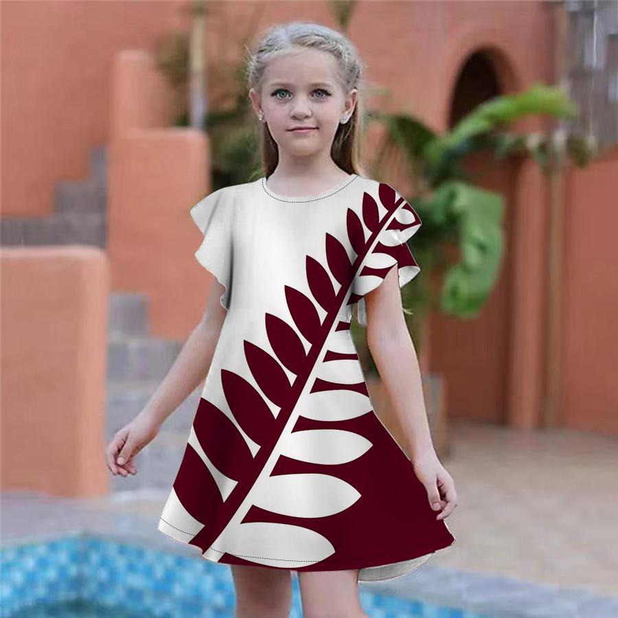 Rochii pentru fete roșii cu imprimeu cu frunze roșii Rochie de petrecere pentru fete pentru copii.
