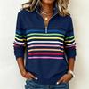 Damen Gestreiftes Reißverschluss-Vorderteil Reverskragen Langarm Sweatshirt Lässiger Pullover