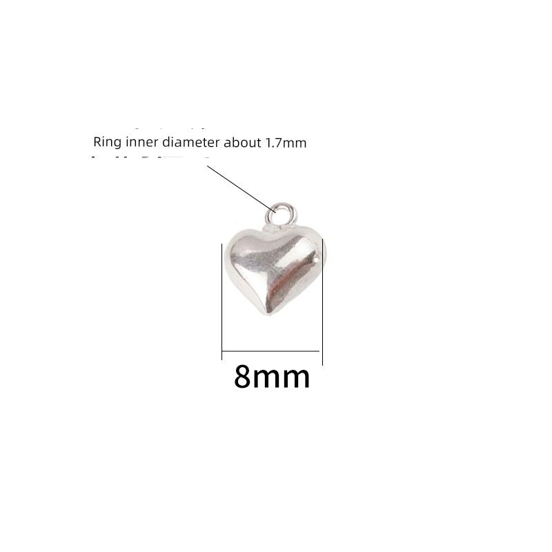 

S925 Sterling Silver Ornament String Beads Materials Accessories Glossy Heart Pendant Handmade DIY Braided Rope Bracelet Accessories 8mm heart-shaped stereo pendant (1)