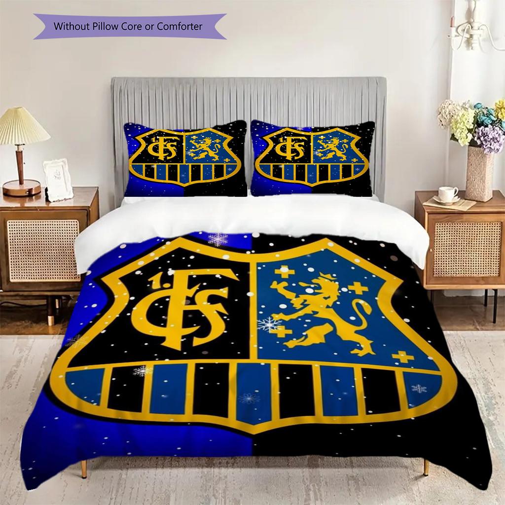 Blue Yellow Football Emblem Three-piece set (1 * duvet cover + 2 * pillowcase, without core) 2D Flat Bedding set Christmas birthday gift