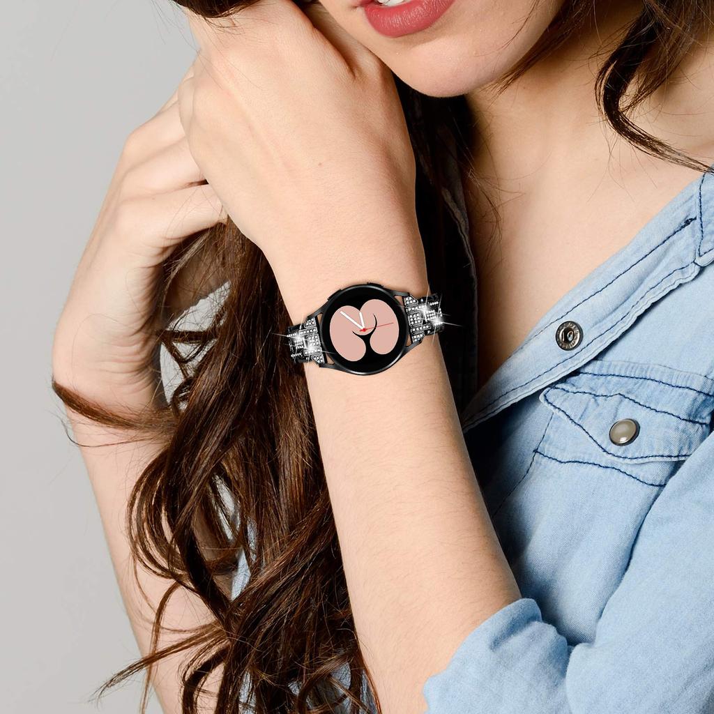 For Samsung Galaxy Watch FE 40mm 5-Bead Strap Sparking Rhinestones Metal Watch Band