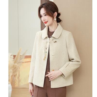 Mom's Autumn Wool Coat New Style Middle-aged and Elderly Women's Spring and Autumn Temperament New Chinese Style Wool Top