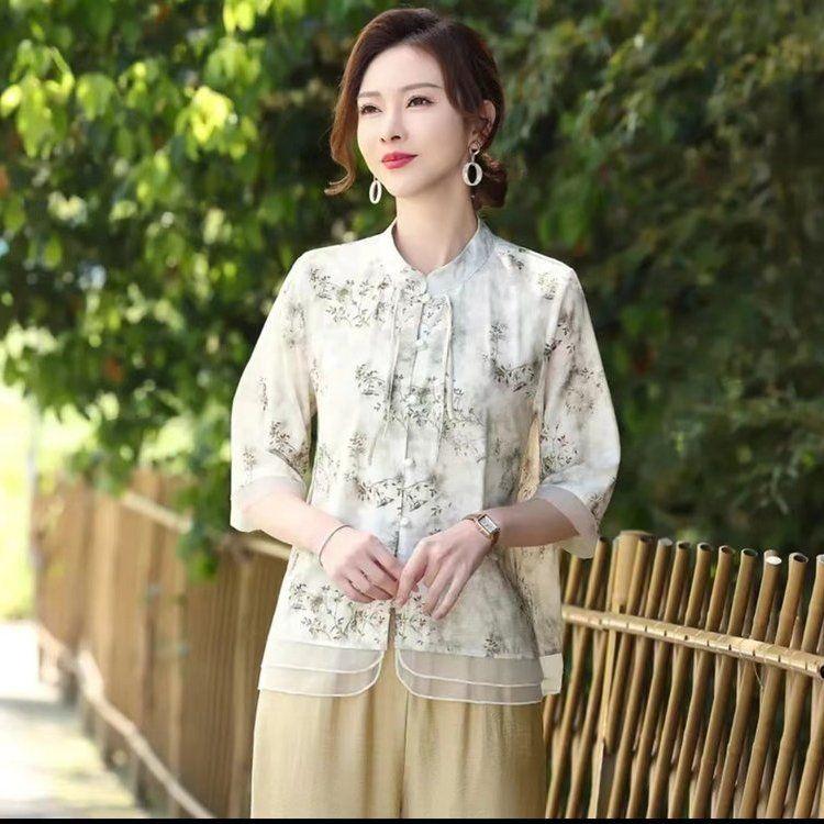 

Блузки, женская рубашка с вышивкой в ​​стиле ретро для женщин, топы, свободная рубашка с коротким рукавом, женская блузка на пуговицах с лацканами 5XL