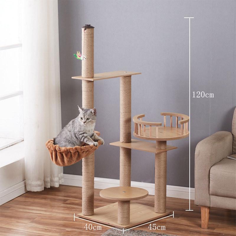 Solid Wood Sisal Cat Tree with Space Capsule and Scratch Board