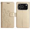 For iPhone 17 Pro Leather Wallet Case Butterfly Flower Imprinted Phone Cover with Strap