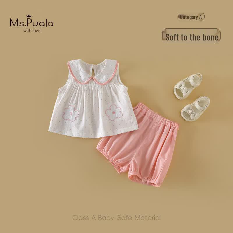 

MS.PUALA Baby Girl Sleeveless T-shirt & Shorts Set 90 cm