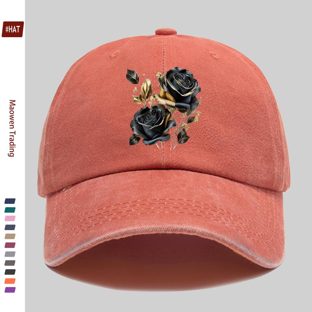 pc Black Rose Golden Leaf Pattern Print Baseball Cap Casual Style Decorative Hat Comfortable and Lightweight Sun Hat with Adj