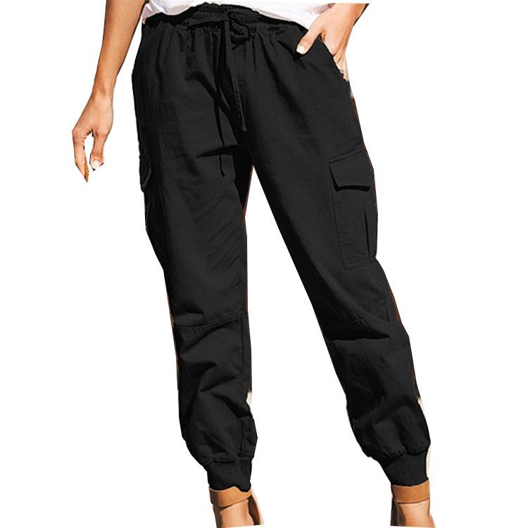Damen Frühling Einfarbig Mittelhoch Taille Arbeitshose Lässig zum Schnüren Leicht Elastische Hose