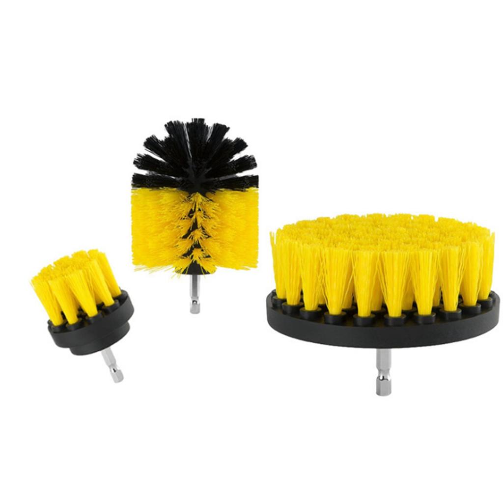 3 PCS Electric Drill Brush Kit Floor Glass Tiles Scrubber Brushes Hub Toilet Polishing Cleaning Brush Yellow