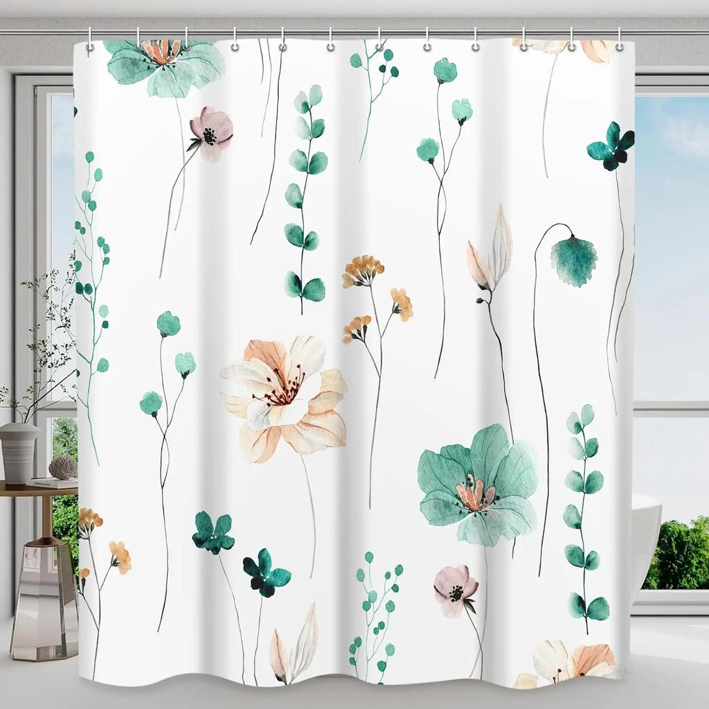 Aquarell Blumiges Duschvorhang Frühling Salbei Blumig Botanisch Vorhang Polyester Stoff Duschvorhang Badezimmer Dekoration Mit Haken