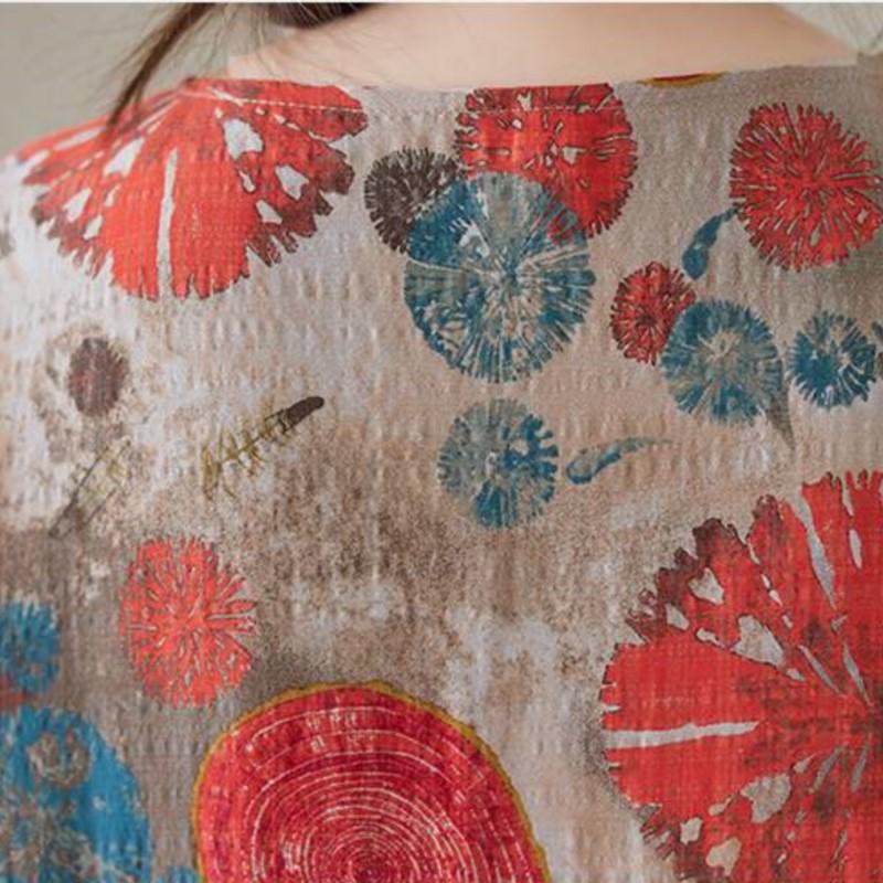 Johnature Print O-Neck Vintage Retro Dress Woman Spring Niche Long Sleeves Personality Loose Dress