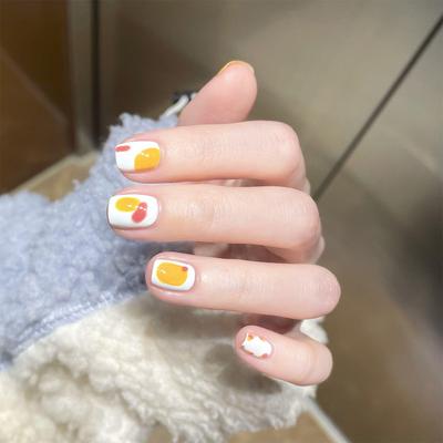 Cute Egg Yolk Pudding Short Wear Nail Art Finished Fake Nail Nail Art Patch Nail Patch Removable Nail Piece