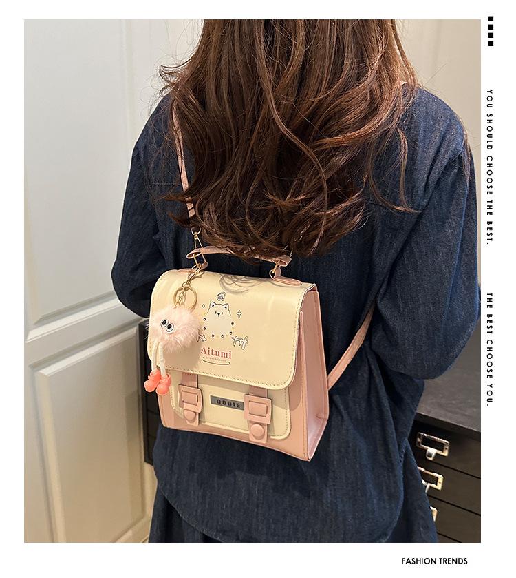 Schultasche Damen hochwertiger Mode-Rucksack Nischen-Design Schulter-Umhängetasche große Kapazität Cartoon-bedruckte Damentasche