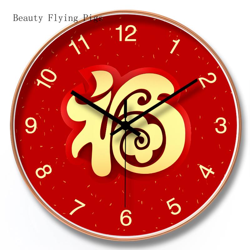 1PCS 12 inch Chinese red silent creative festive wall clock home decoration office accessories room decoration
