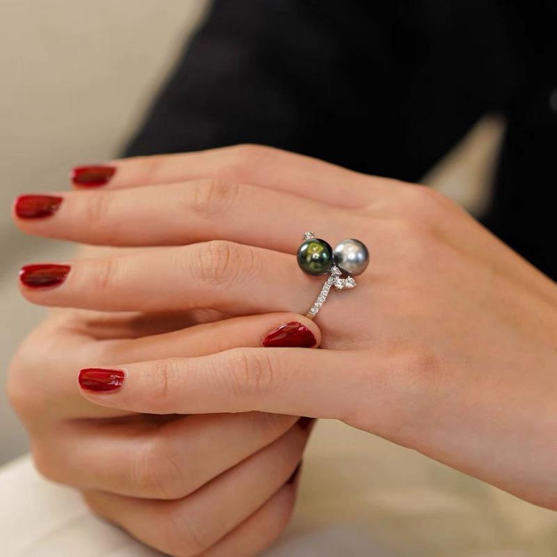 Elegant French Double Pearl Adjustable Ring for Women – Versatile High-Class Fashion Accessory Adjustable Open Ring