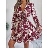 Women's Autumn/winter Casual Flower Lace-up Long Sleeve A-line Dress with Wooden Ear Trim