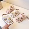 Summer Sandals for Baby Girls 0-1-2 Years Old, Soft-Soled Infant Walking Shoes, Floral Squeaky Shoes with Closed-Toe Design.