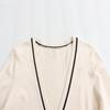 Women's French Style V-Neck Color Block Knit Cardigan Sweater 2024