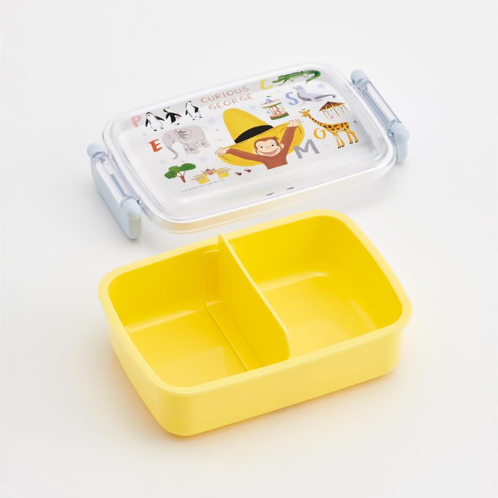 Skater Lunch Box for Children, 450ml, with a dome-shaped lid for easy packing, 1-tier, Made in Japan, featuring Curious George (ZOO) design, for boys
