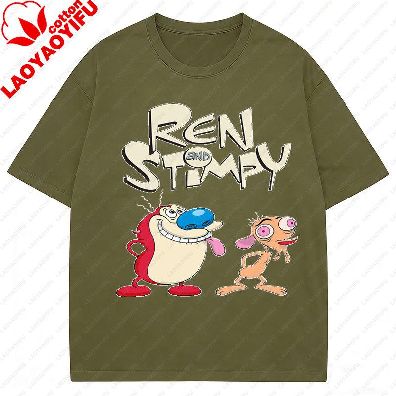 La T-shirt Ren & Stimpy Anni '90 Retrò Nickelodeon Commedia Vintage Cotone Grafica Manica Corta Magliette Divertente Cartone Animato Tema Y2k Top