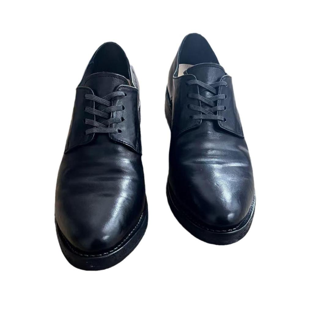 Pánské černé prané kožené boty Derby – Trendy, zvrásněný, špičatý design