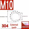 304 Stainless Steel External & Internal Tooth Lock Washer, Anti-Slip, Anti-Loosening, Size M6-M30
