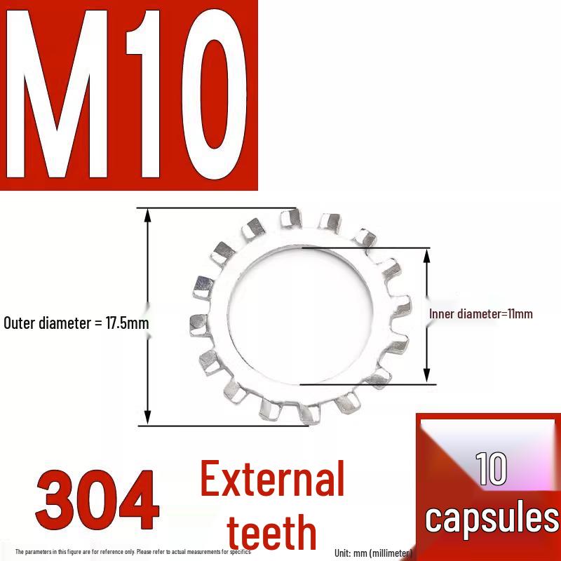 304 Stainless Steel External & Internal Tooth Lock Washer, Anti-Slip, Anti-Loosening, Size M6-M30