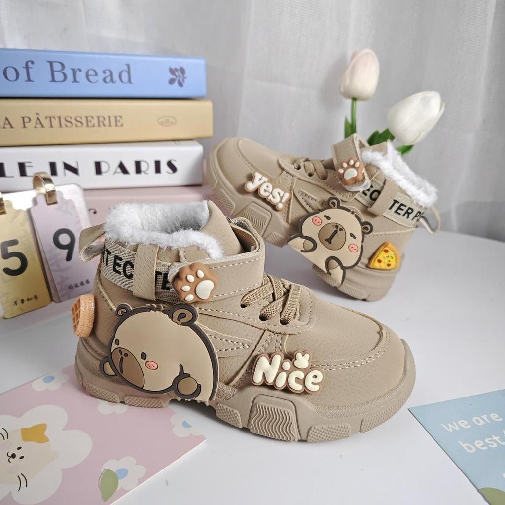 Children's Kapipala Cotton Shoes, Cute Cartoon Leather Boots for Boys and Girls Autumn and Winter