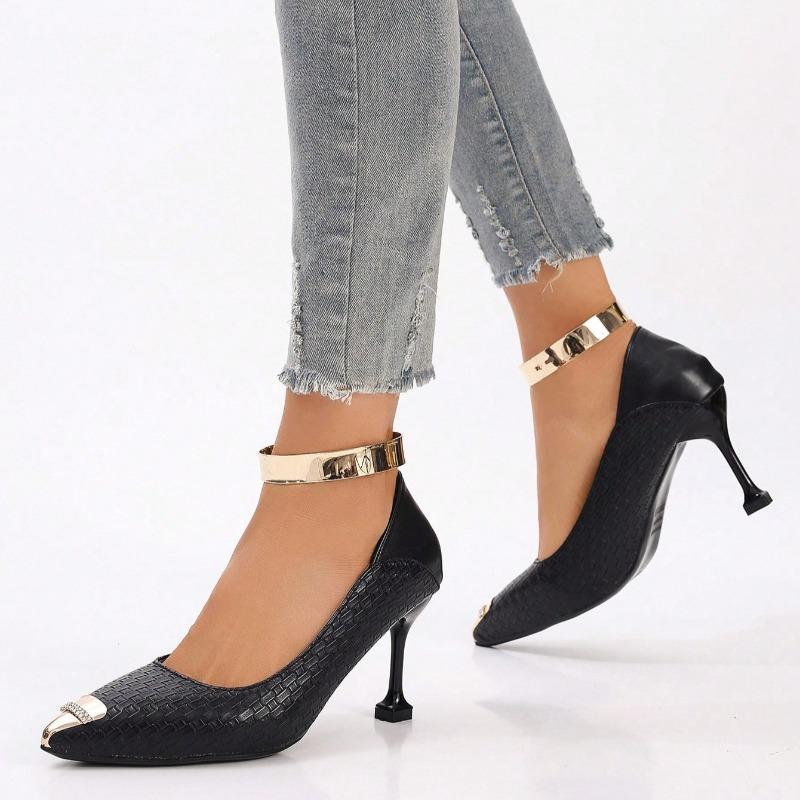 Fashion New Autumn Style Metal Pointed Stiletto Slip-on High Heels for Women, Elegant Shallow Mouth, Versatile Non-slip Single Shoes