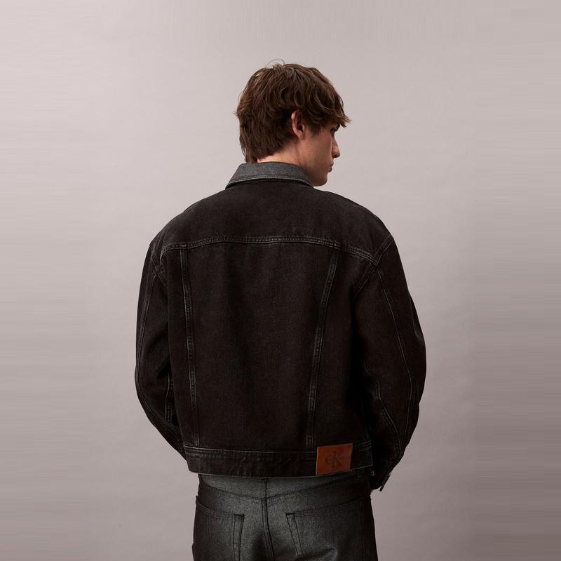 Calvin Klein Vintage Workwear Color Blocked Collar Cotton Trendy Denim Jacket Men Jacket 4RD738G