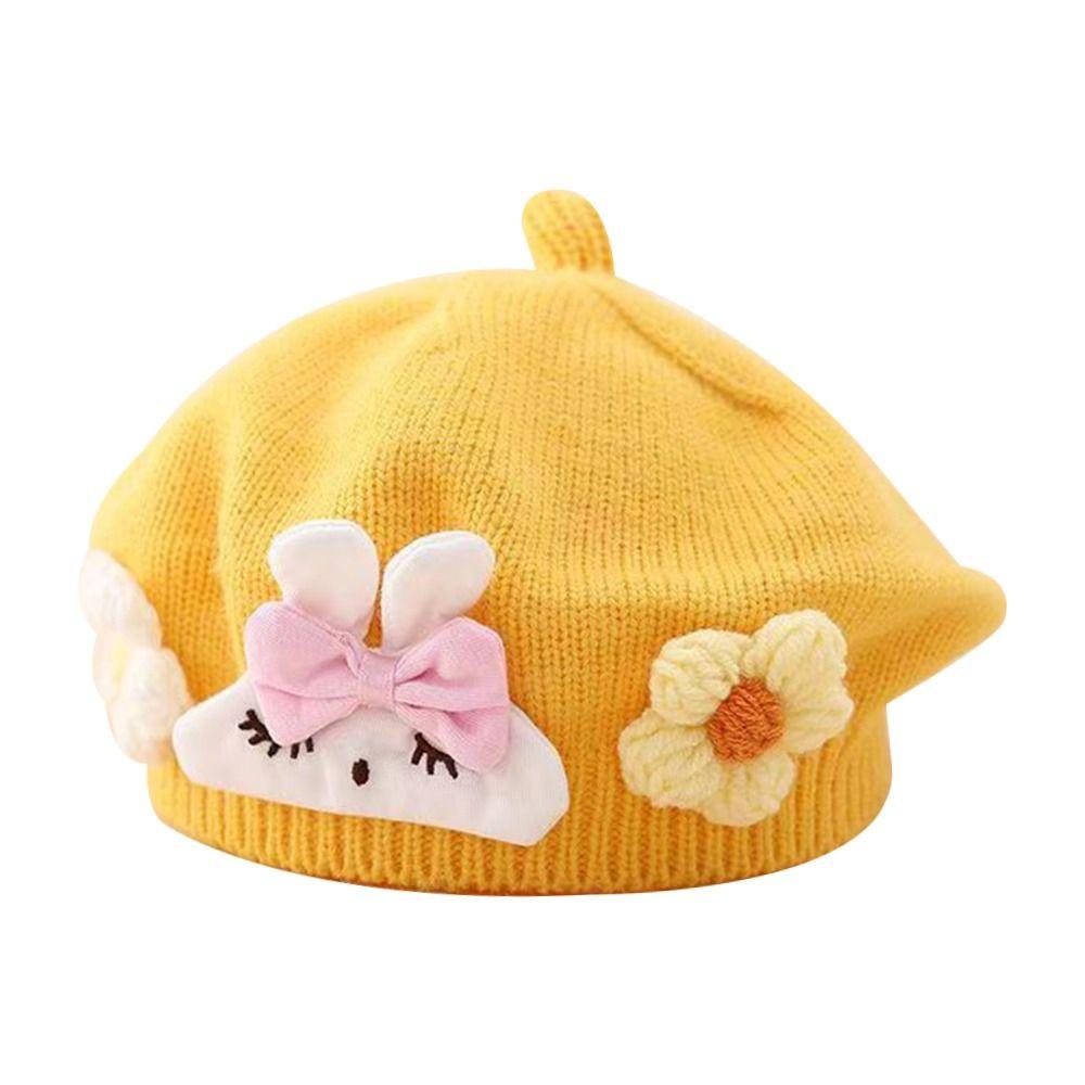Flower Baby Beret Hat Soft Artist Painter Caps Cute Knitted Hat  Infant Girls