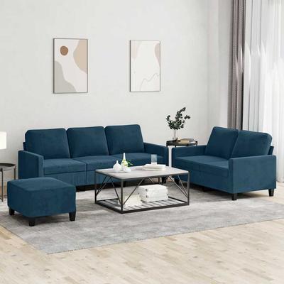 Vidaxl 3-Piece Lounge Set, Upholstered In Velvet, Blue