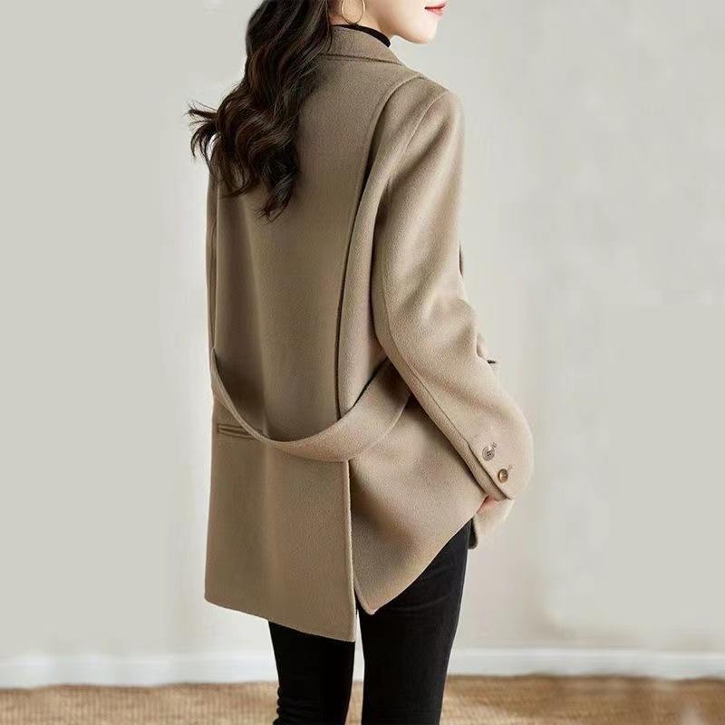 Woolen coat womens new autumn temperament simple commuter suit collar woolen jacket