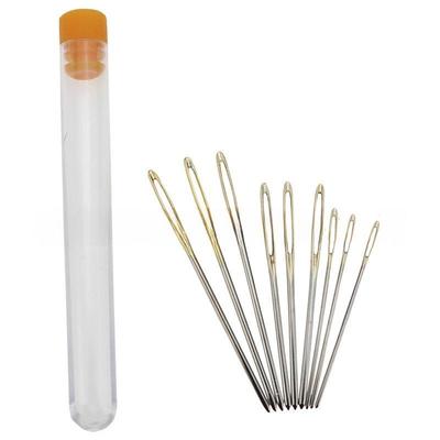 9-Piece Transparent Needle Bottle Set with Large Eye Blunt Tip Needles for Embroidery, Wool, and Yarn Crafts.