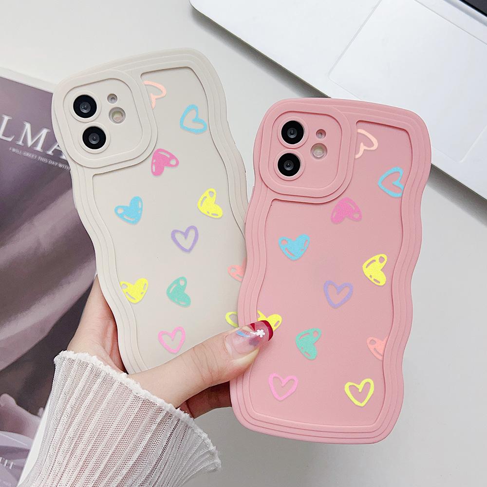 Silicone Phone Case For iPhone 11 6s SE 2020 16 7 8 Plus 13 15 14 Pro Max 12 XR Wave Shockproof Soft Love Heart Cover Funda