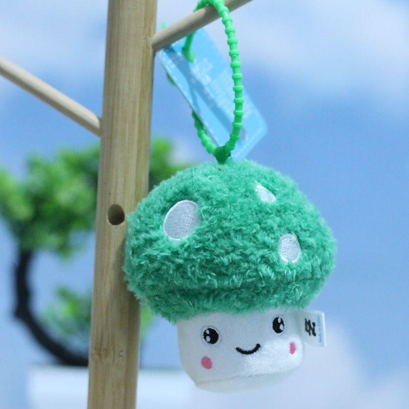 Delightful Miniature Mushroom Plush Toy Keychain In Pink Green And Dark Colors Brown