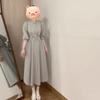 Petite Gray Hooded Long-Sleeve Dress for Women - New Autumn/Winter 2026 Korean Style Long Hoodie Dress