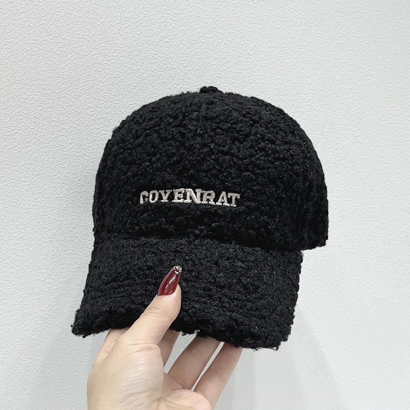New Lamb Wool Embroidered Letter Baseball Cap Women's Autumn and Winter Warm Cap