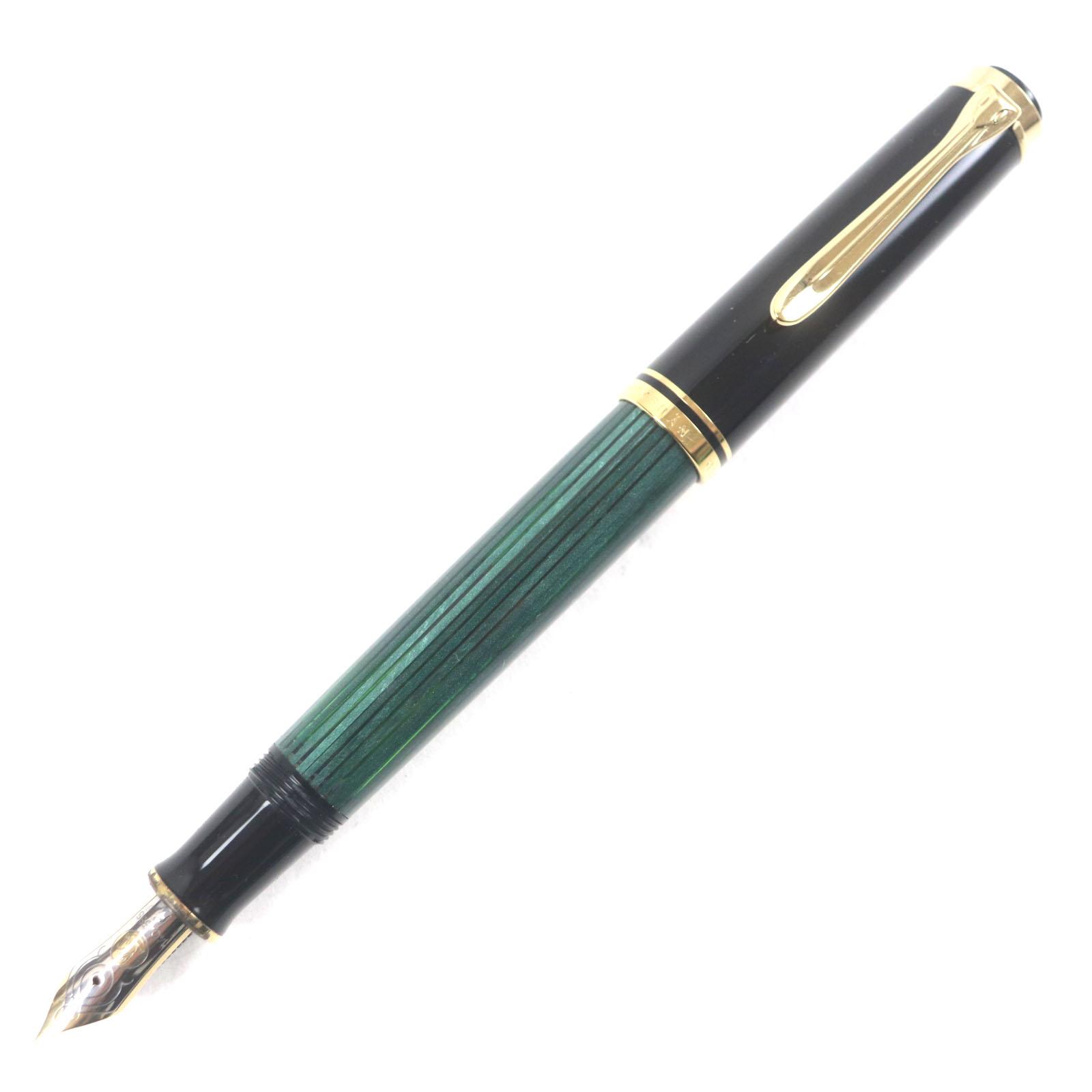 Great PERIKAN fountain pen Sovereign Striped Pattern Green Black Gold 14K M400 Used