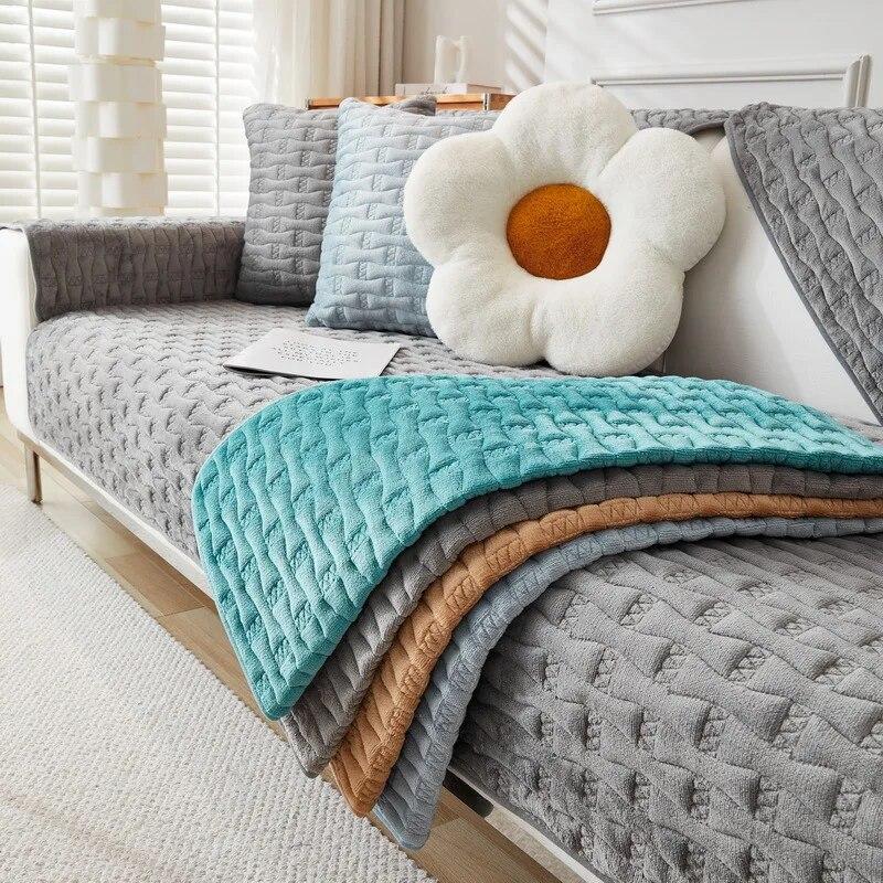 Four Seasons Universal High-grade Cushion Simple Solid Color 2023 New Sofa Cover Cover Towel Plush Sofa Cushion Non-slip