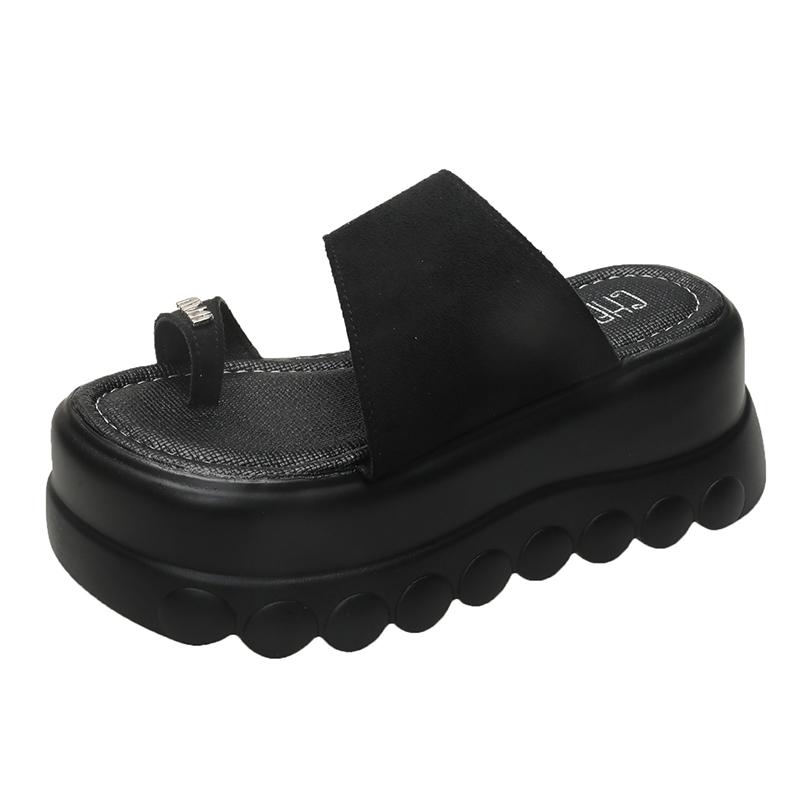 Fashion 7.5CM Women High Platform Slippers New 2025 Summer Beach Flip-Flops Ladies Wedge Heels Flock Shoes Woman Outside Chunky Sandals