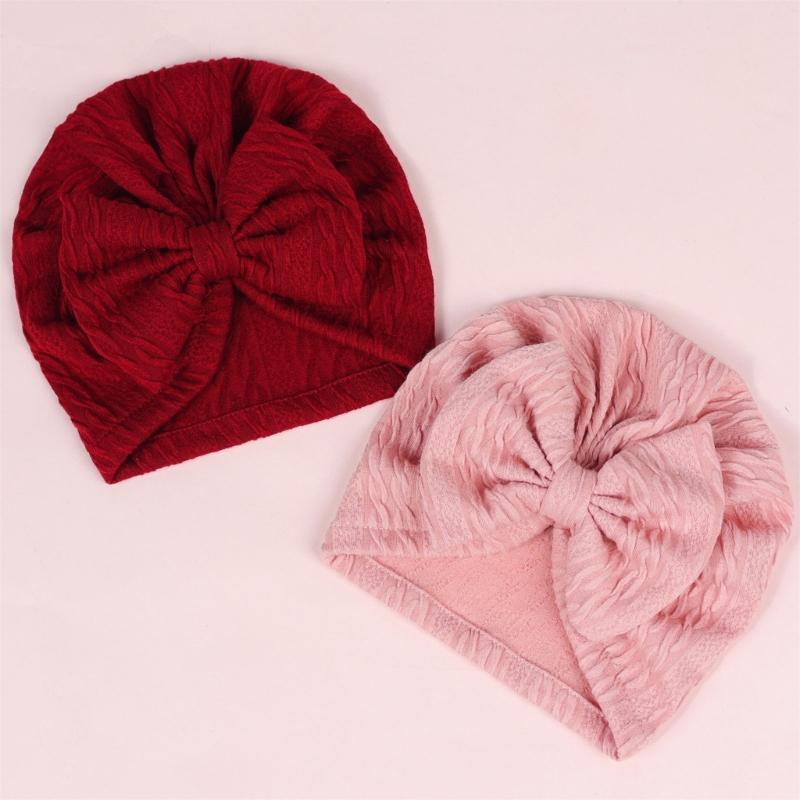 Solid Color Infant Turban Hat Elastic Baby Beanie Cap with Bowknot Decor Fashionable Headdress Cosy Newborn Accessories