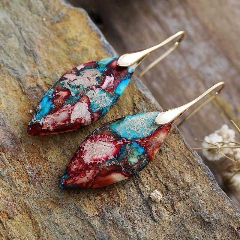 Bohemian Emperor Stone Leaf Pendant Earrings Popular Jewelry