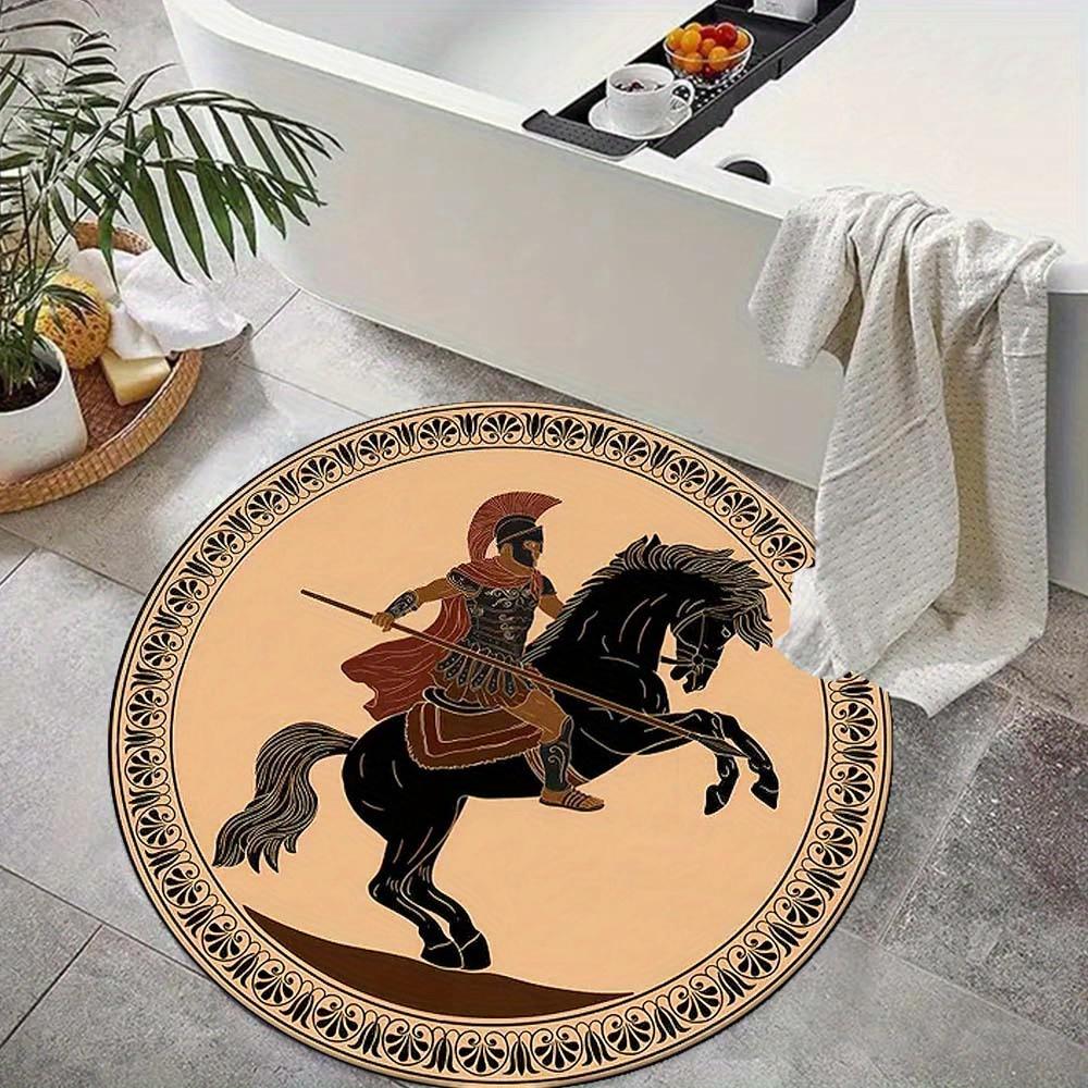 1 Piece Ancient Greek Warrior Round Rug Suitable For Living Room Bedroom And Kitchen Home Decoration Room Decoration Gift For Friends And Family